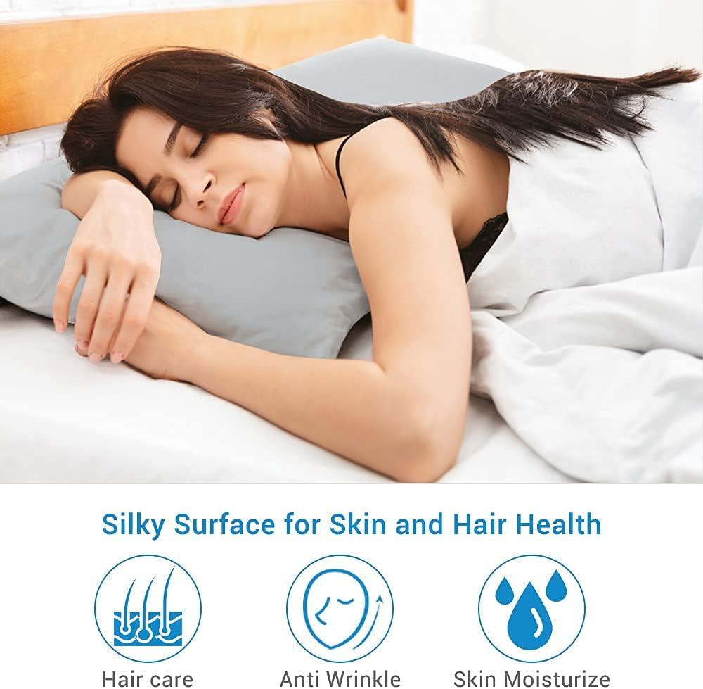 kühlender Kissenbezug 2er Set, Kopfkissenbezug elastisch mit Arc-Chill Kühlfasern atmungsaktiv, seidige Kissenbezüge mit Reißverschluss, Haare/Haut schonende Kissenhülle, 80x80cm-Grau