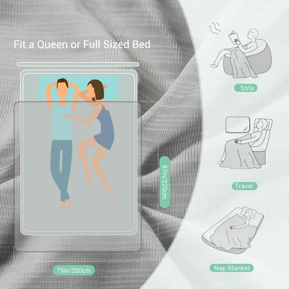 Kühlende Kuscheldecke 200x220cm, dünne leichte Kühldecke Sommerdecke aus Japanische Arc-Chill Q-Max 0,5 Kühlfaser+100% Bambusfasern, Wohndecke Sofadecke Reisedecke Couchdecke