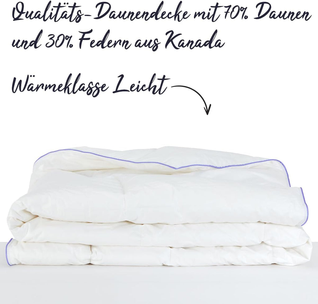 Handverlesene Daunen&Federn | 135x200 cm | Leicht (300g) Sommerdecke | Oeko-TEX® & NOMITE Zertifiziert