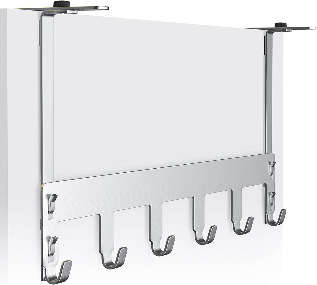 Türgarderobe zum einhängen ohne Bohren, verstellbare Kleiderhaken Tür Innen- und Rückseite geräuschfrei & rostfrei, Türhakenleiste mit 6 Haken für Schlafzimmer Kinderzimmer Badezimmer Küche