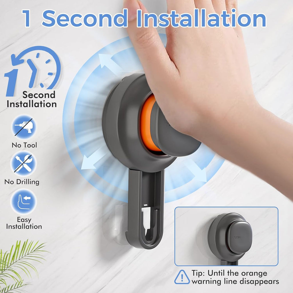 Handtuchhalter Ohne Bohren, 30cm/60cm verstellbare Handtuchstange Saugnapf für Bad Küche, 5 abnehmbare Haken, Badetuchhalter mit max.10KG Belastbarkeit, Gästehandtuchhalter für Wand Dusche-Grau