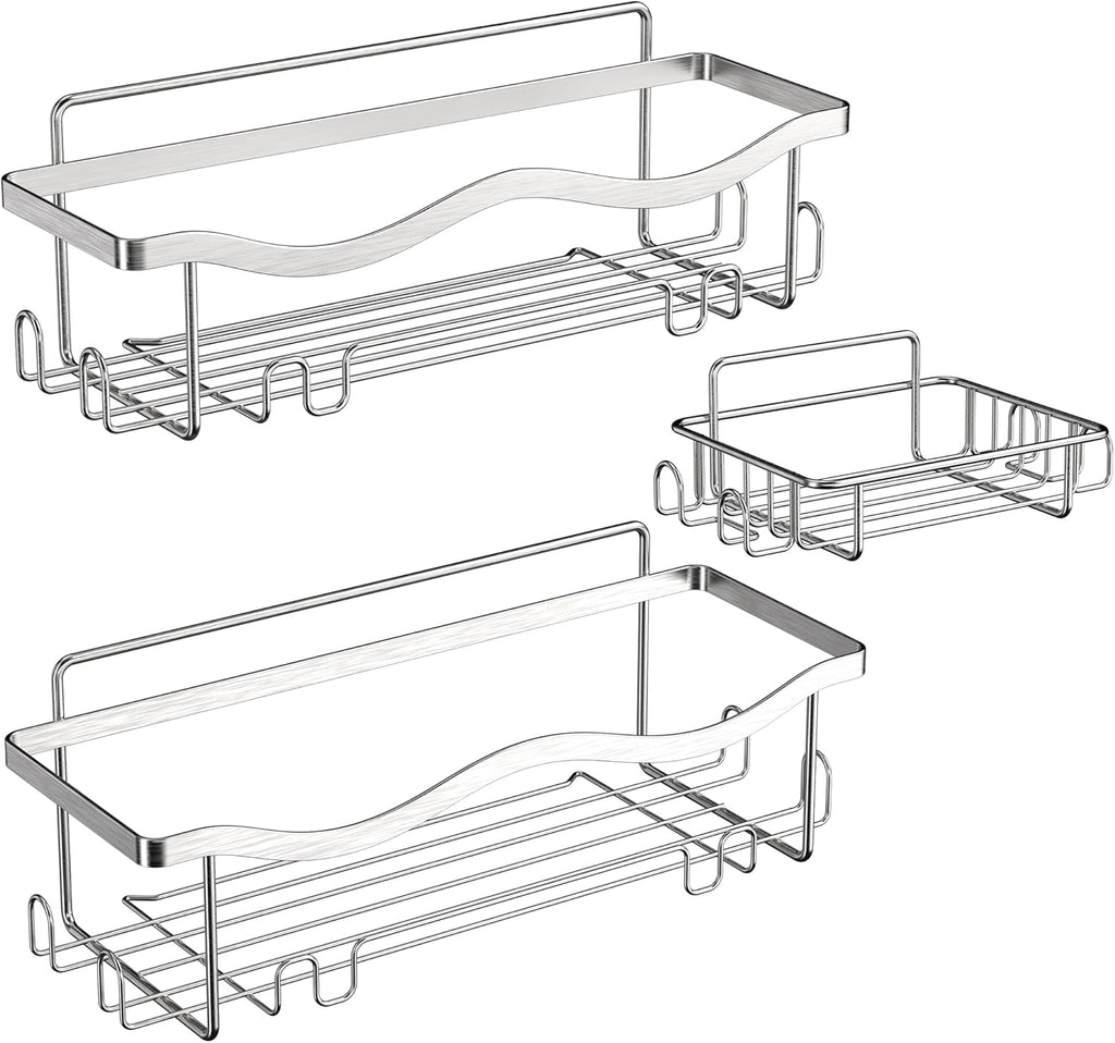 Duschablage ohne Bohren 3 Stück, Rostfrei Dusch Organizer, Shampoo Halterung für Dusche, Silber