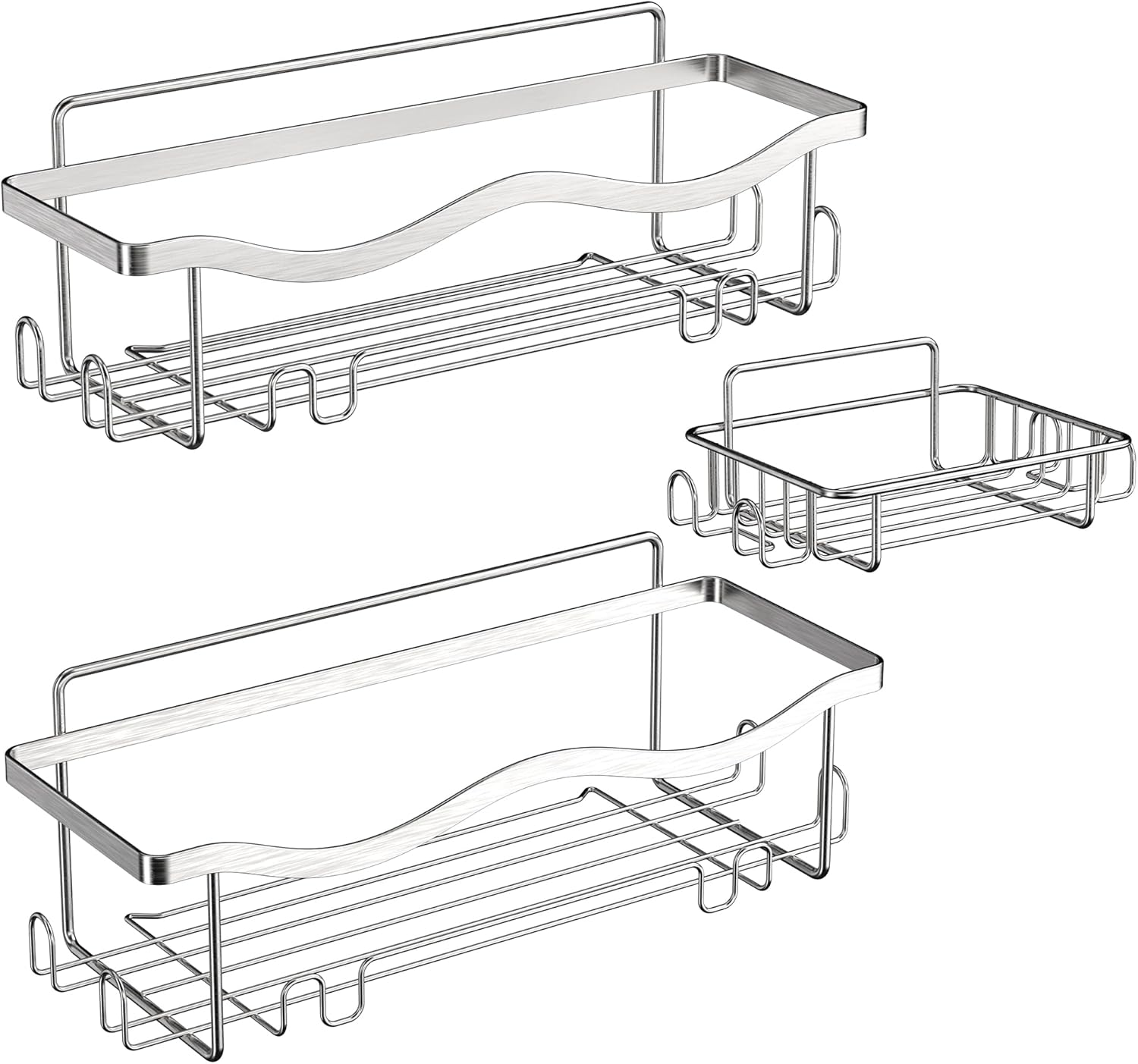 Duschablage ohne Bohren 3 Stück, Rostfrei Dusch Organizer, Shampoo Halterung für Dusche, Silber