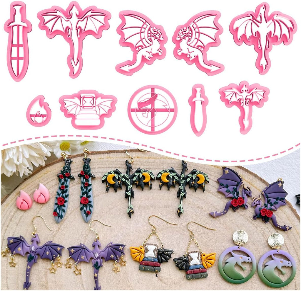 Tonschneider, 10 Stück Polymer-Ton-Ohrring-Schneider, 3D gedruckt, Drachen-Form, für Schmuckherstellung