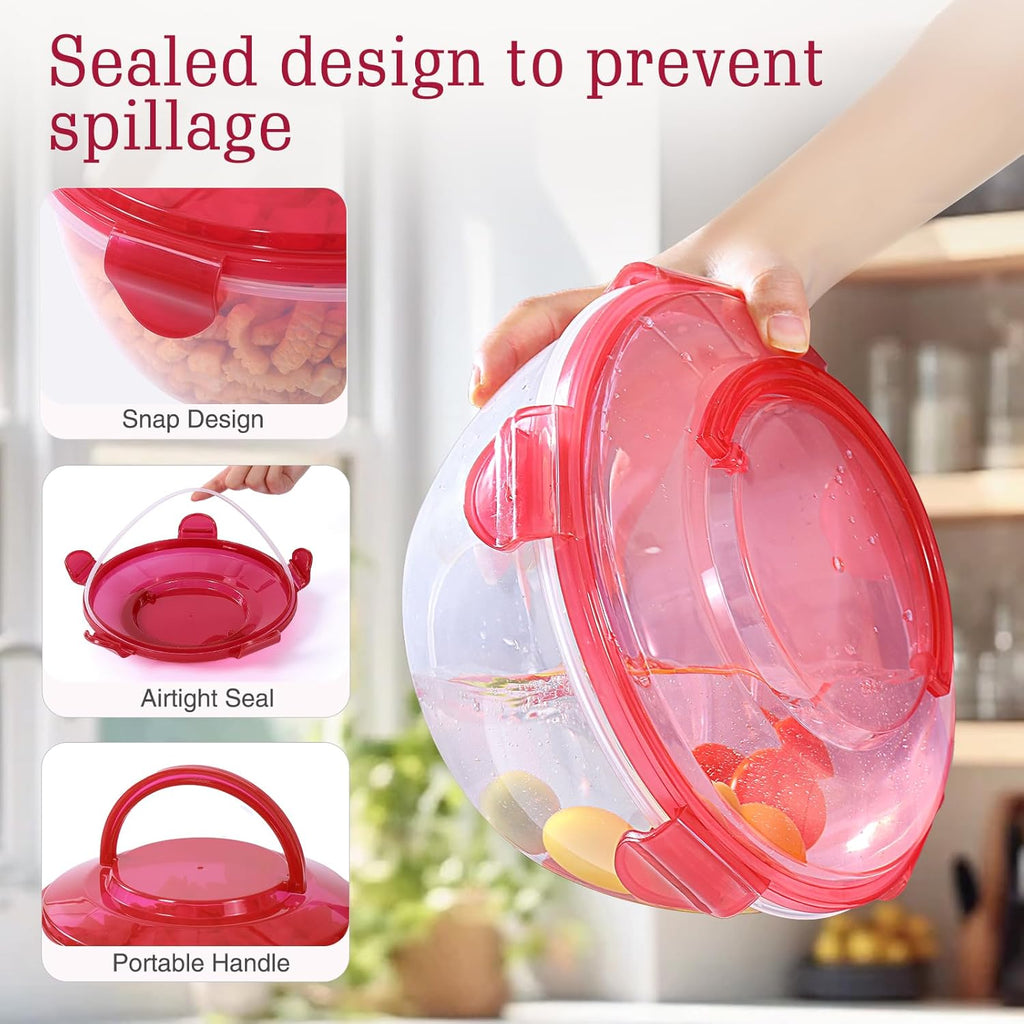 Salatschüssel mit luftdicht Deckel groß, 4,5L/3,2L/1,8L/1L Salatschüssel mit Tragegriff Gabeln Löffel, Stapelbar große Schüsseln Frischhaltedosen BPA-frei mikrowellen- und Spülmaschinenfest